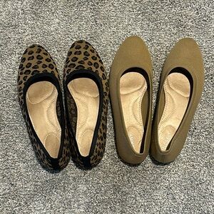2 pairs Old Navy Round Toe Ballet Flats-camel and leopard